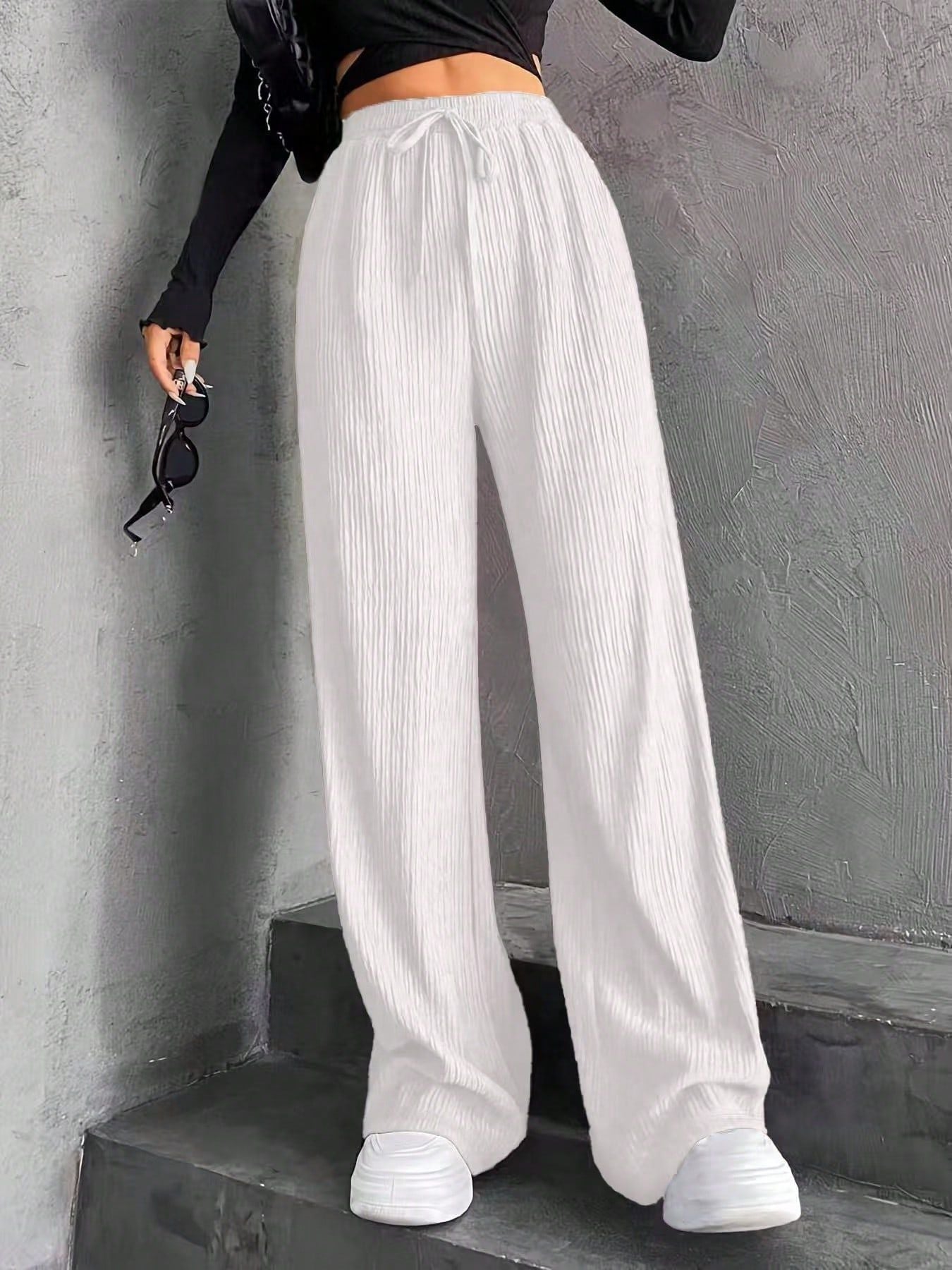 Damen weite Pünktchenhose mit elastischem Bund und schickem Plissée Stalluxe