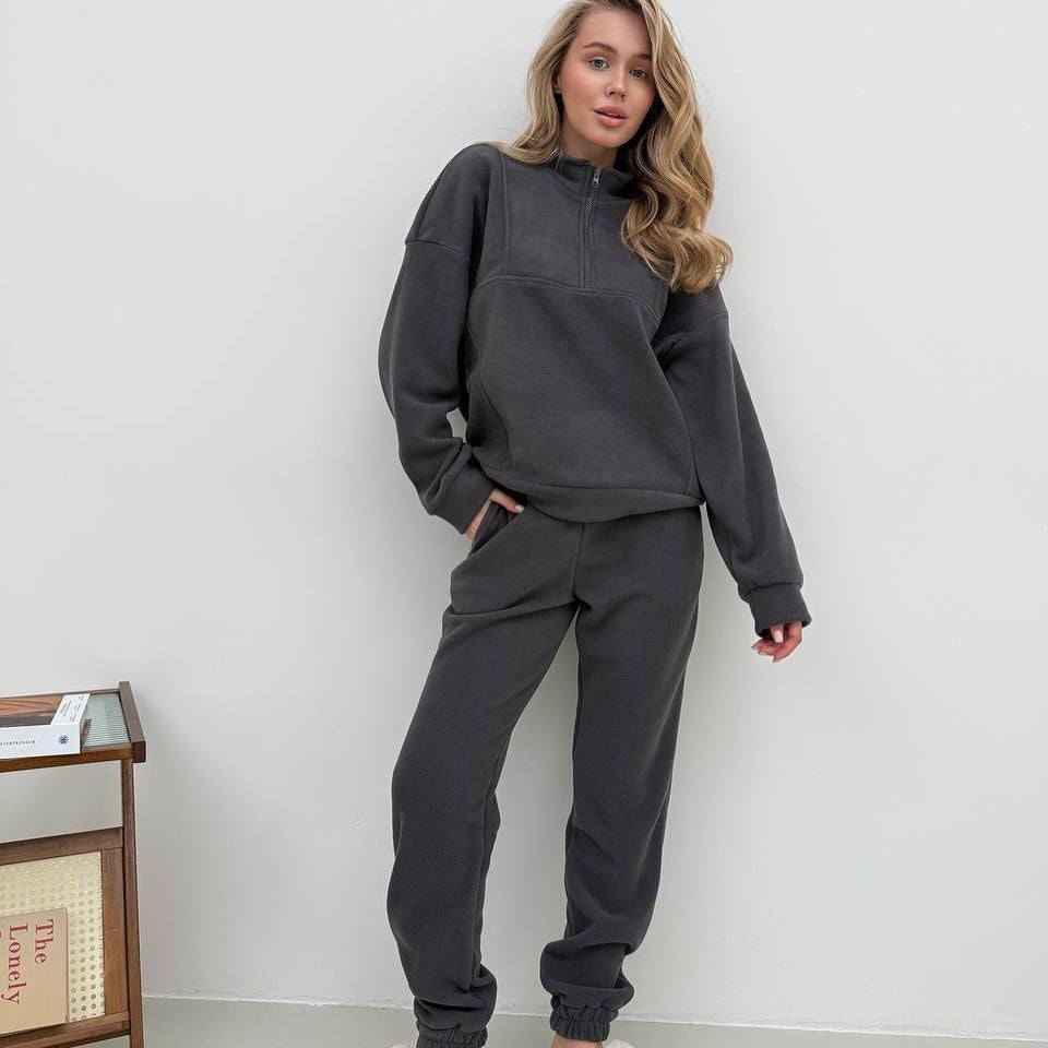 Damen Fleece Freizeitanzug mit Reißverschluss und elastischem Bund Stalluxe