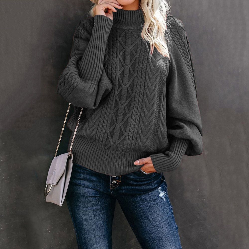 Damen Strickpullover mit hohem Kragen und volumetrischen Ärmeln Stalluxe