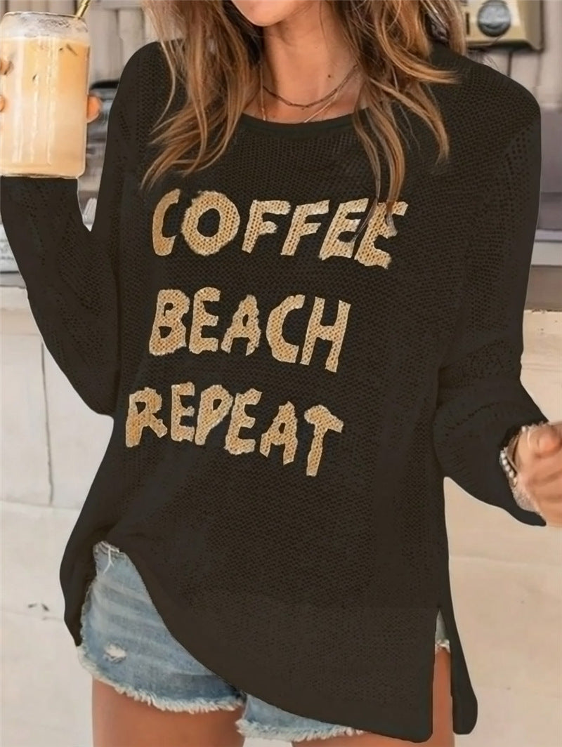 Damen lässiger Strickpullover mit aufgesticktem Schriftzug Stalluxe