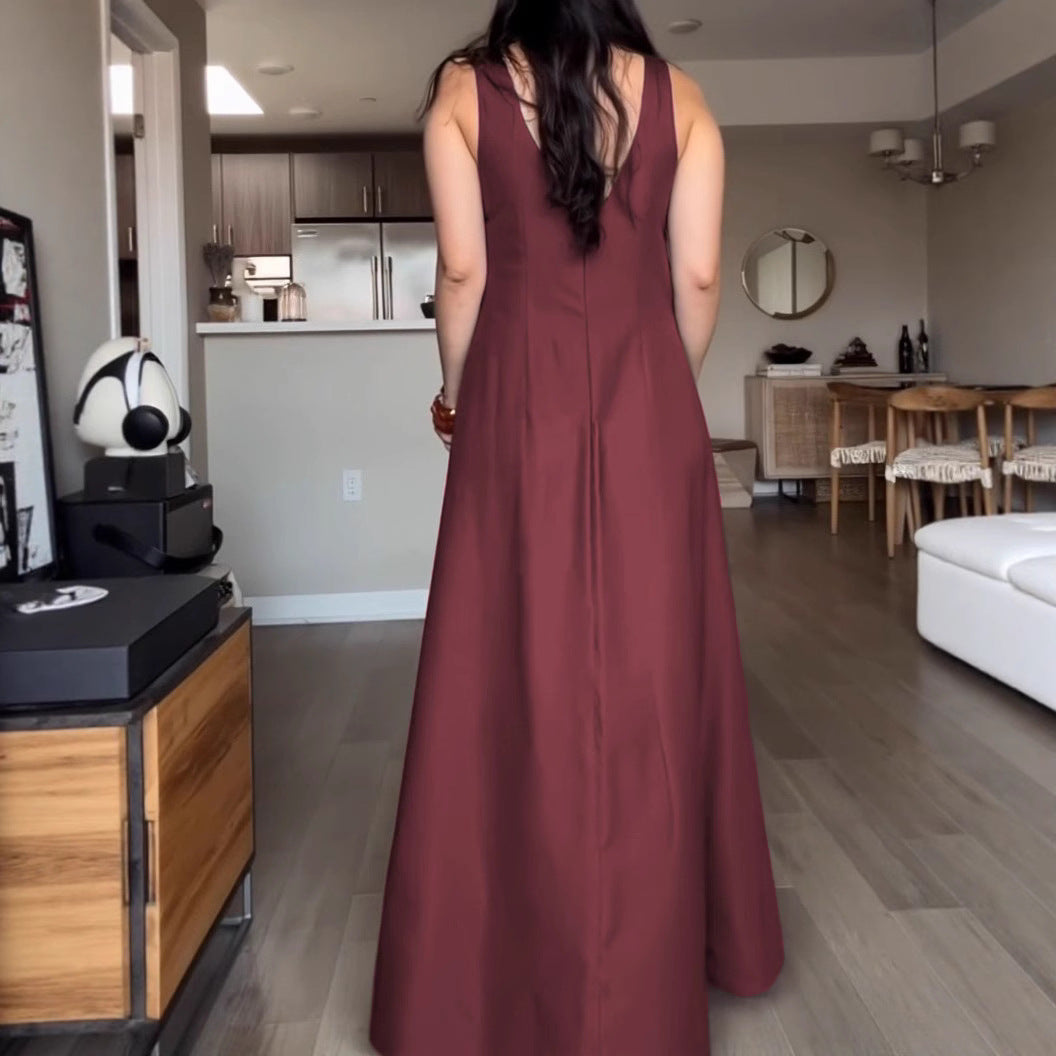 Damen Maxikleid mit elegantem V-Ausschnitt und praktischen Taschen Stalluxe