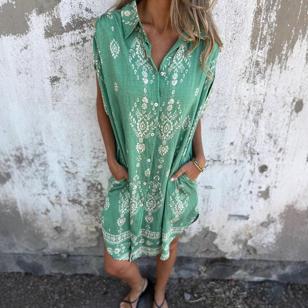 Damen Hemdblusenkleid mit verspieltem Blumendruck und praktischen Taschen Stalluxe