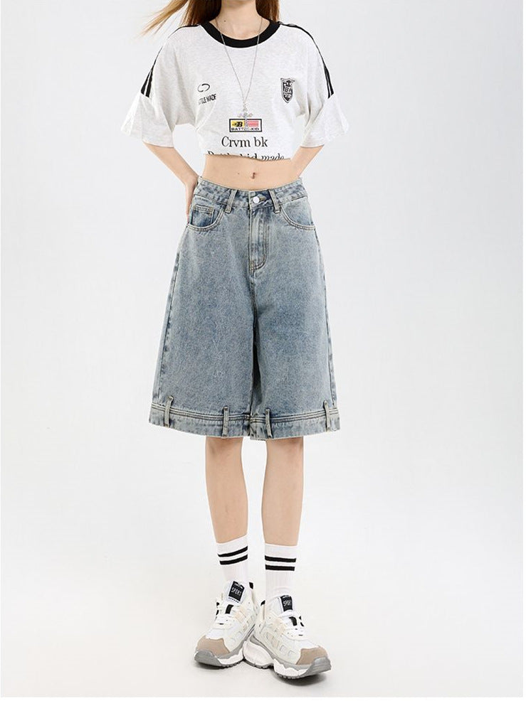 Damen klassische Denim-Shorts mit weitem Bein Stalluxe