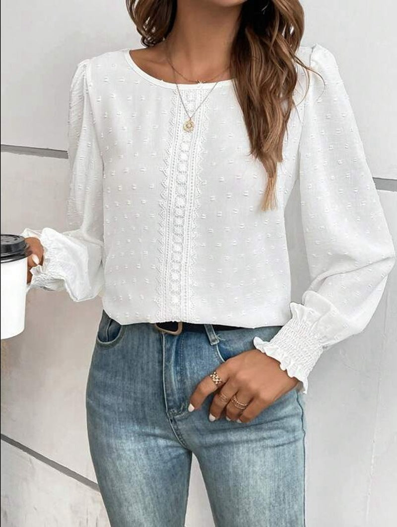 Damen luftige Bluse mit feinem Stickmuster Stalluxe