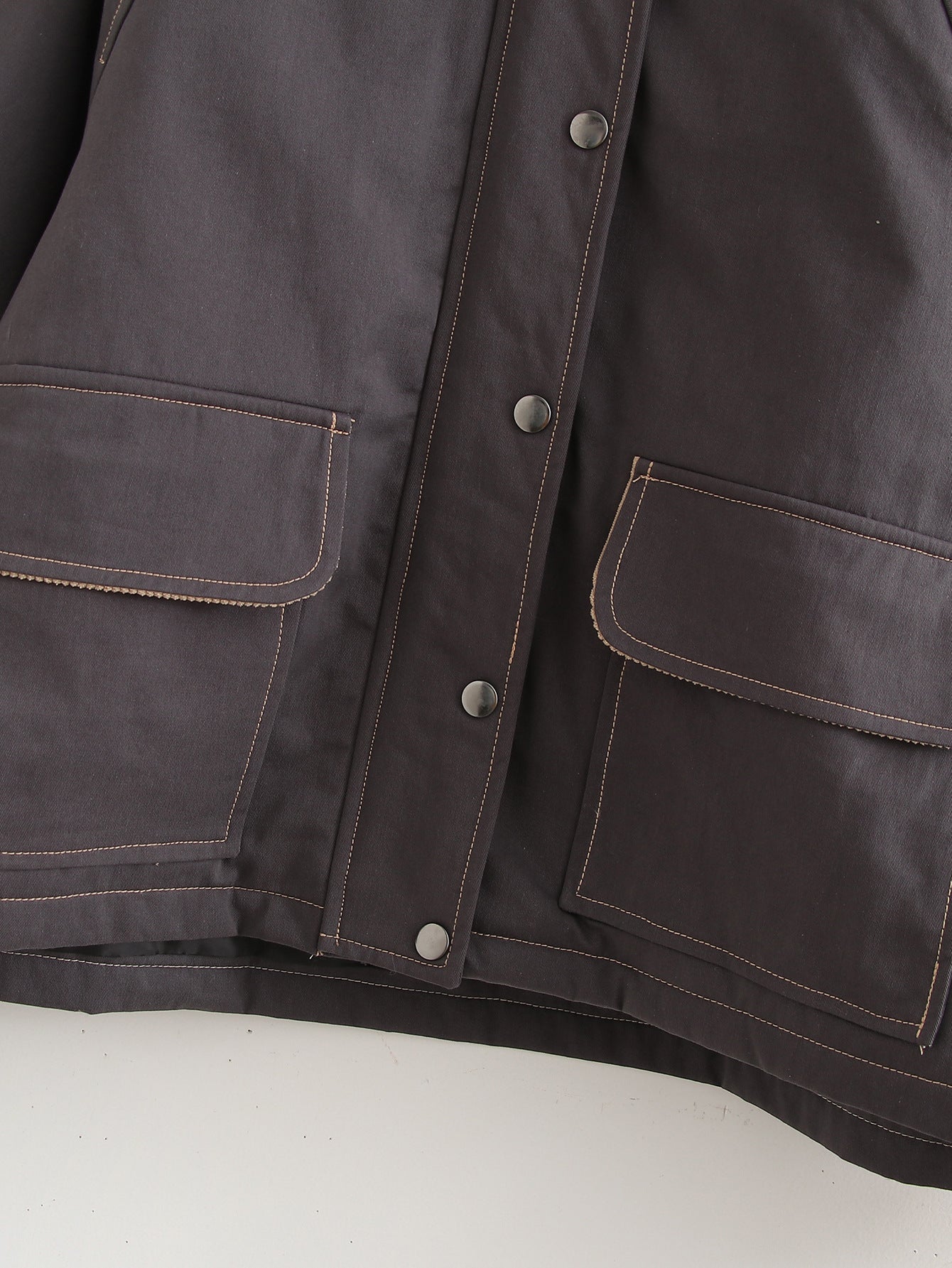 Damen modische Jacke mit kordelisiertem Kragen und praktischen Taschen Stalluxe