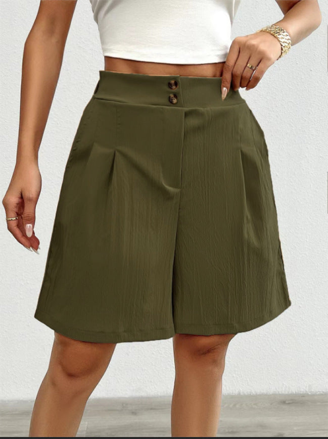 Damen Elegante Shorts mit Knopfverschluss und faltigem Design Stalluxe