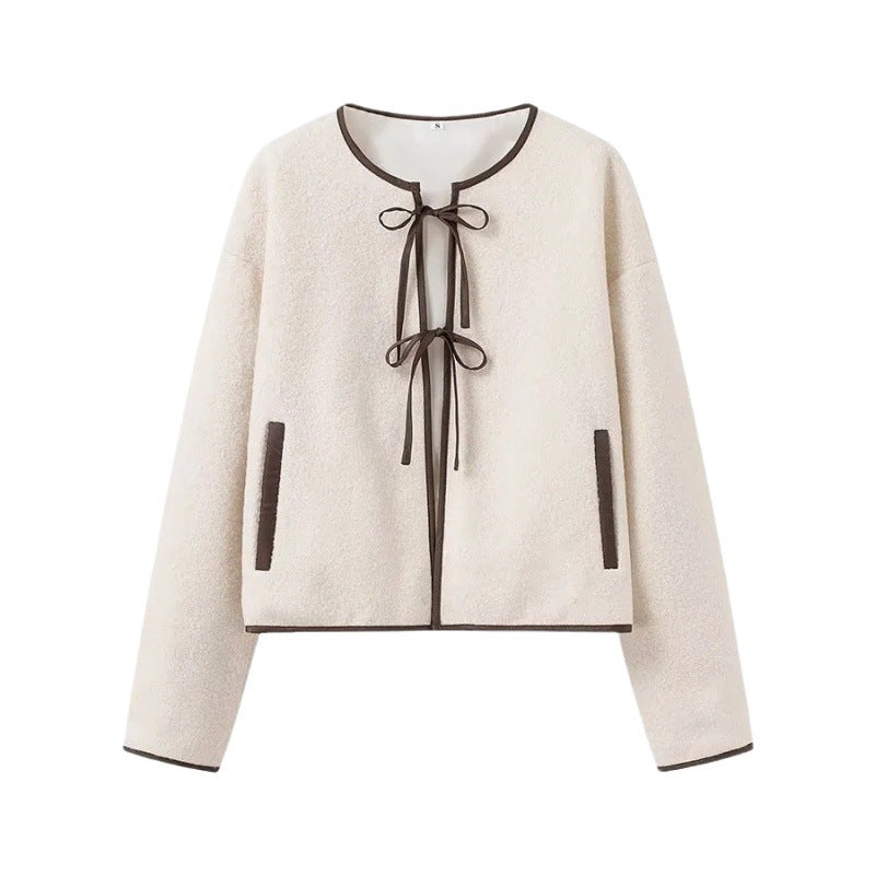 Damen kuschelige Fleecejacke mit eleganten Bindebändern Stalluxe