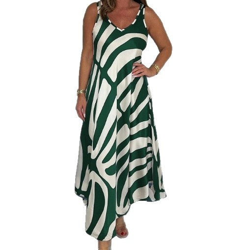 Damen Maxikleid mit modernem, abstrahierter Musterung und V-Ausschnitt Stalluxe