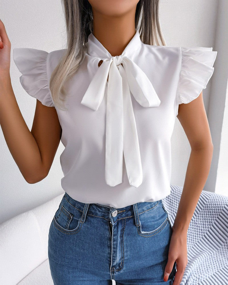 Damen Bluse mit verspielten Puffärmeln und schicker Schleife Stalluxe