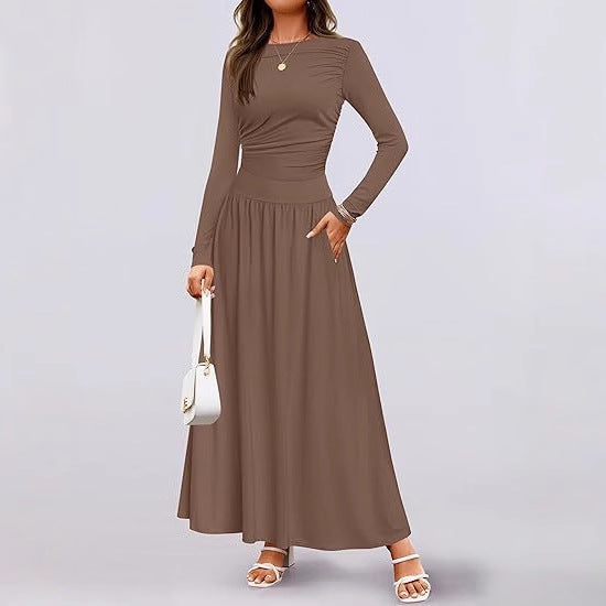 Damen Elegantes Maxikleid mit langen Ärmeln und praktischen Taschen Stalluxe