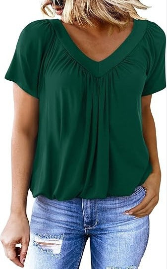 Women's Pleated V-Neck Casual Top Stalluxe
