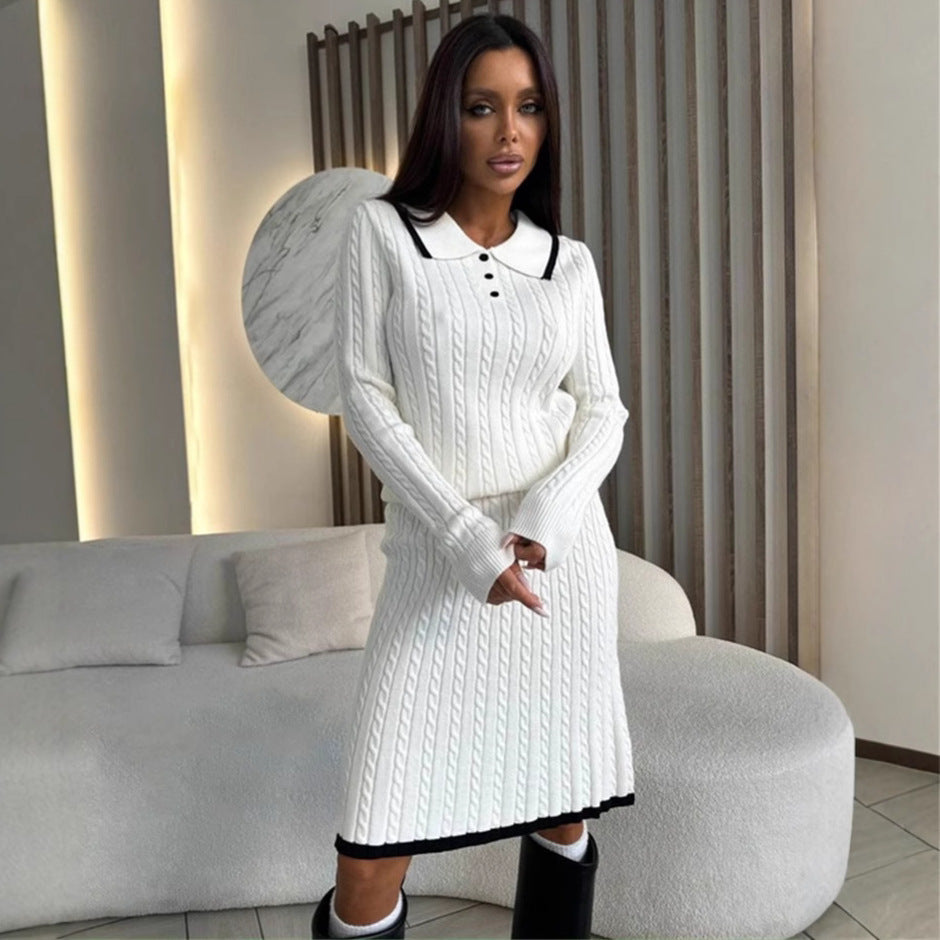 Damen Strickkleid mit eleganter Knopfleiste und V-Ausschnitt Stalluxe