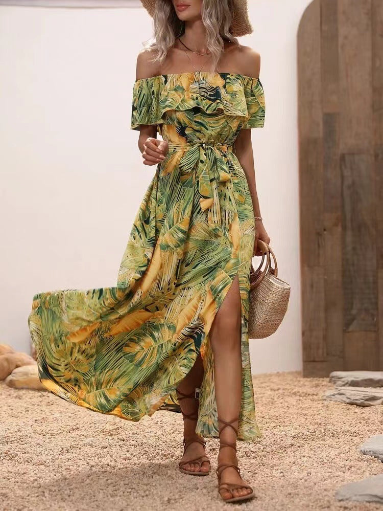 Damen Off-Shoulder Maxikleid mit floralem Design und seitlichem Schlitz Stalluxe