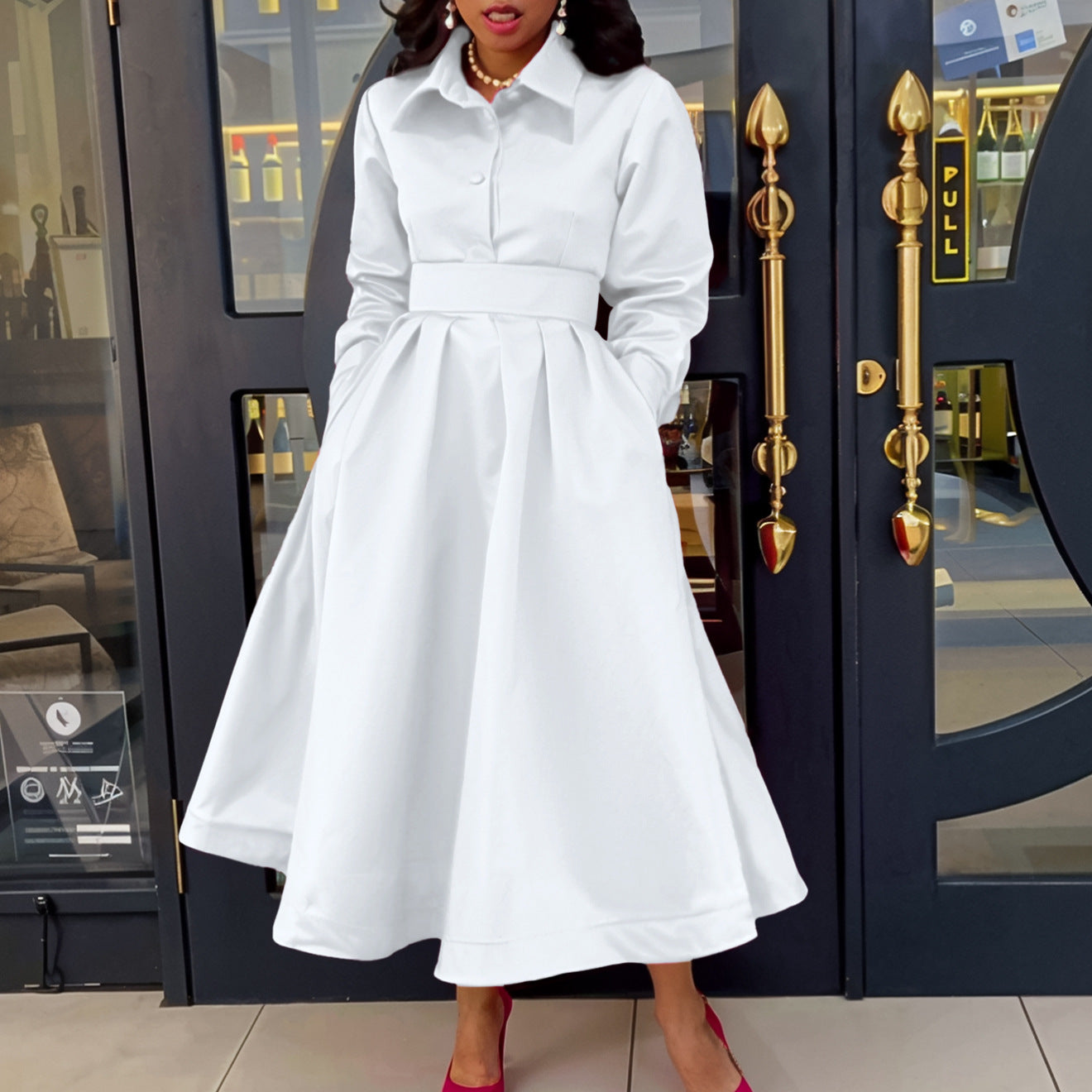 Damen Maxi-Kleid mit eleganter Knopfleiste und taillierbarem Gürtel Stalluxe