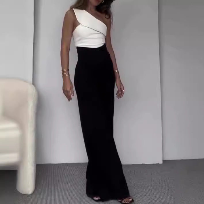 Damen Einseitiger Jumpsuit mit weitem Bein und dekorativem Ausschnitt Stalluxe