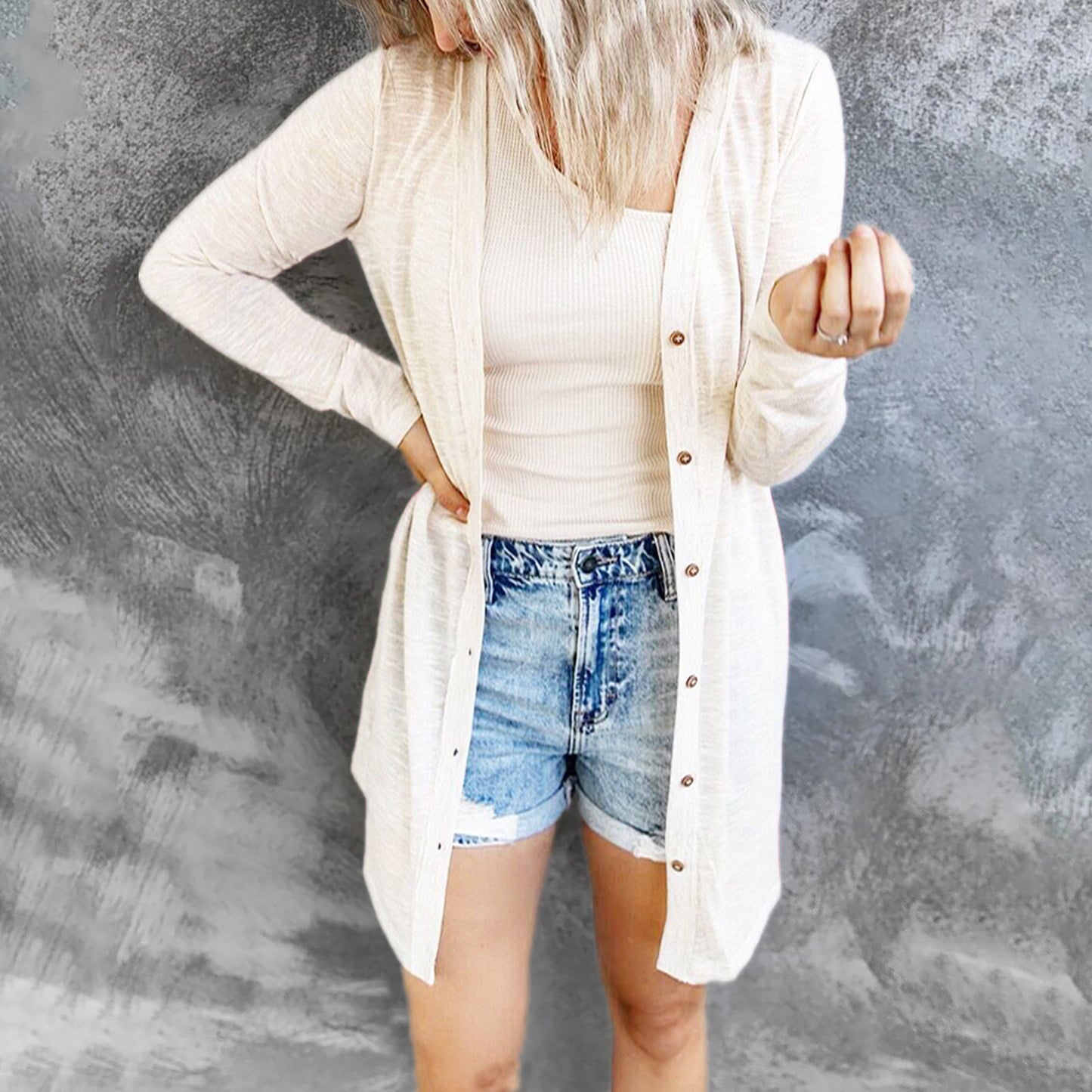 Damen Langer Cardigan mit praktischen Knöpfen und lässigem Schnitt Stalluxe