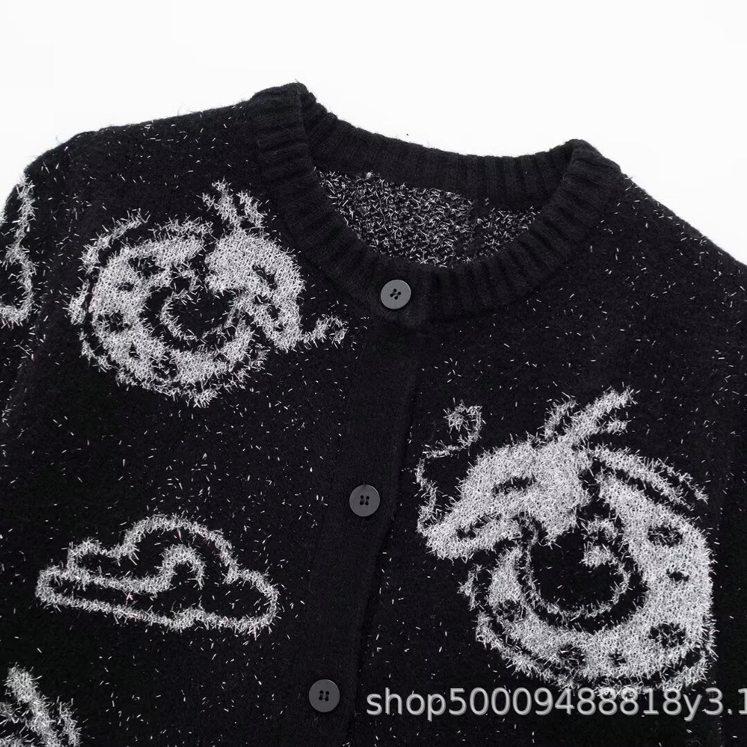 Damen Strickjacke mit einzigartigem Drachenmuster und Knopfverschluss Stalluxe