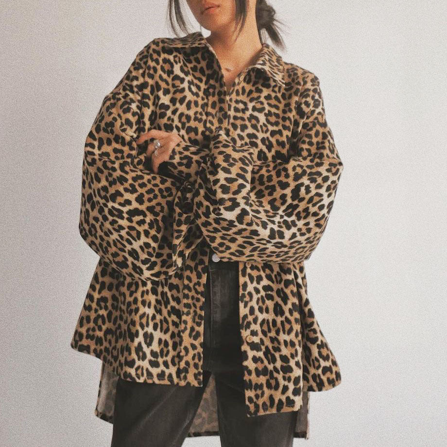 Damen Oversized Hemdbluse im Leo-Muster Stalluxe