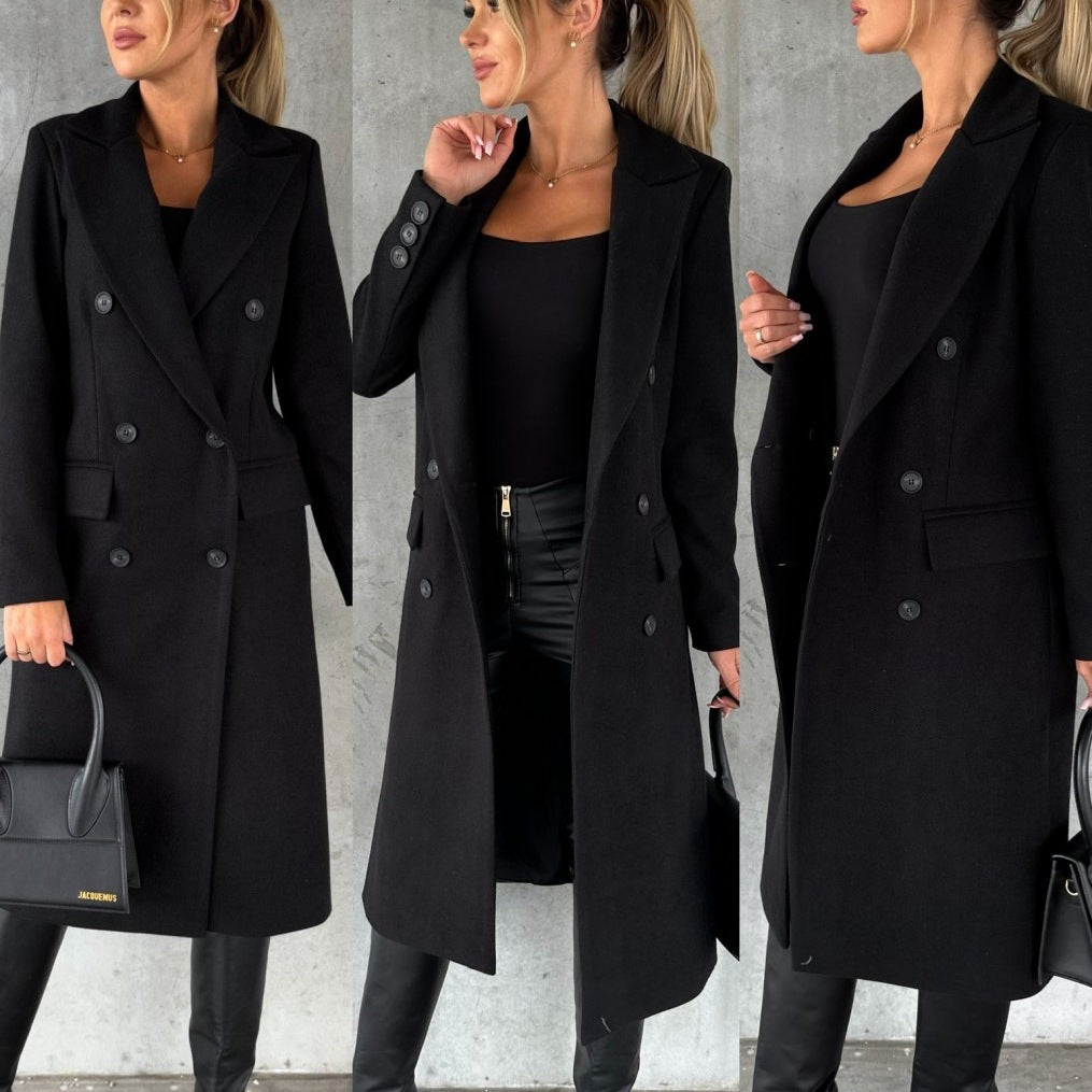 Damen eleganter doppelt gestreifter Mantel mit Knopfdetails Stalluxe