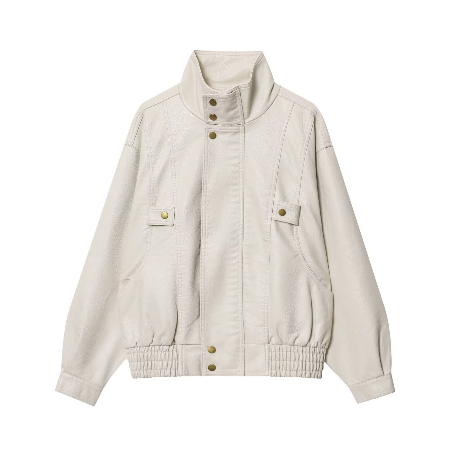 Damen modische Kunstlederjacke mit hohen Kragen und praktischen Knopfdetails Stalluxe