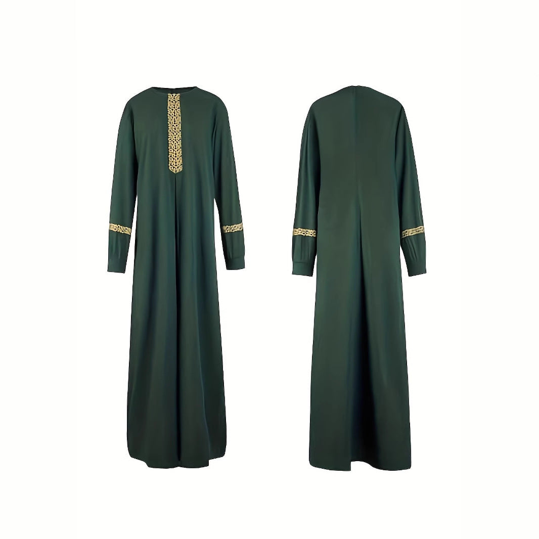 Damen Kaftan-Kleid mit eleganten Goldakzenten und langen Ärmeln Stalluxe