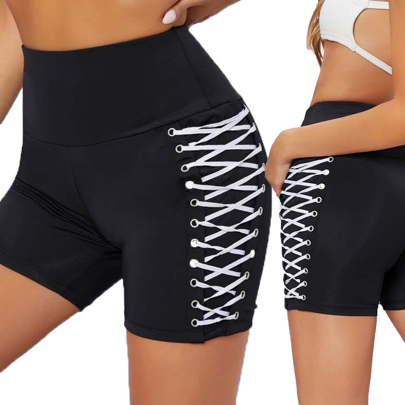 Damen Hochtaillierte Trainingsshorts mit dekorativem Schnürdesign Stalluxe