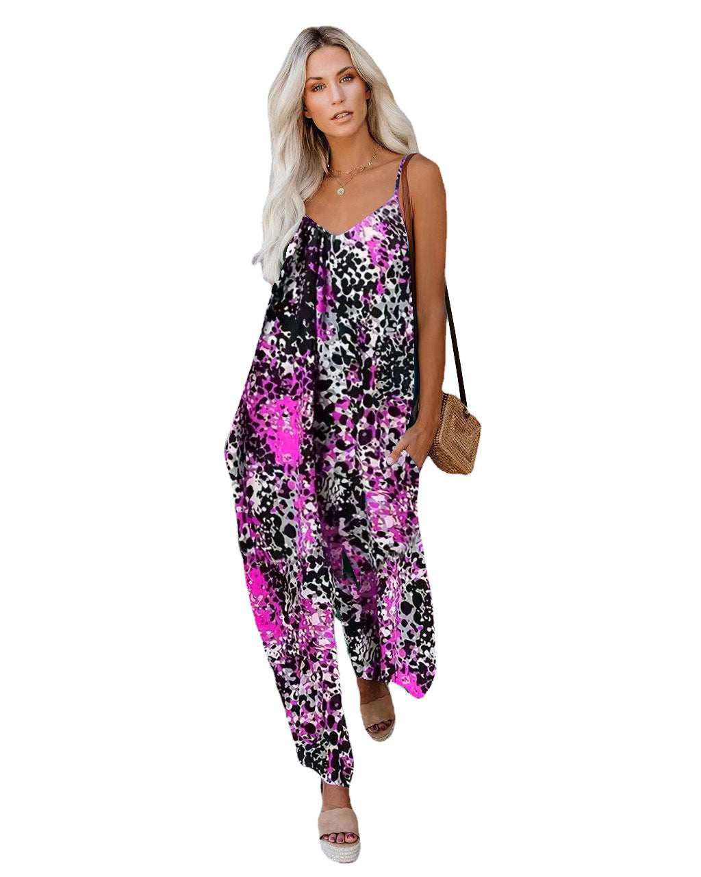 Damen Lässiger Jumpsuit mit farbenfrohem Print und weitem Bein Stalluxe