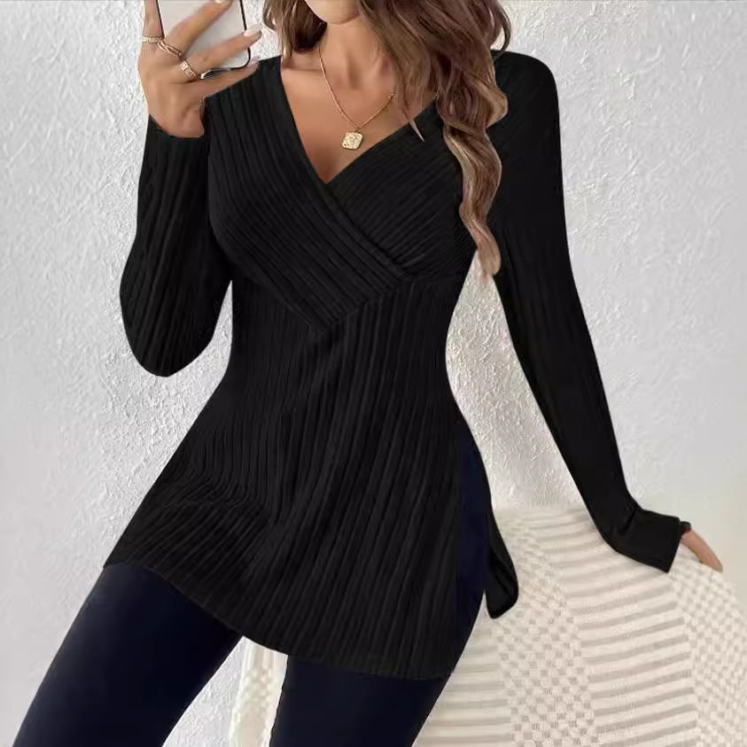 Damen Wickeloberteil mit Rippstruktur und asymmetrischem Schnitt Stalluxe