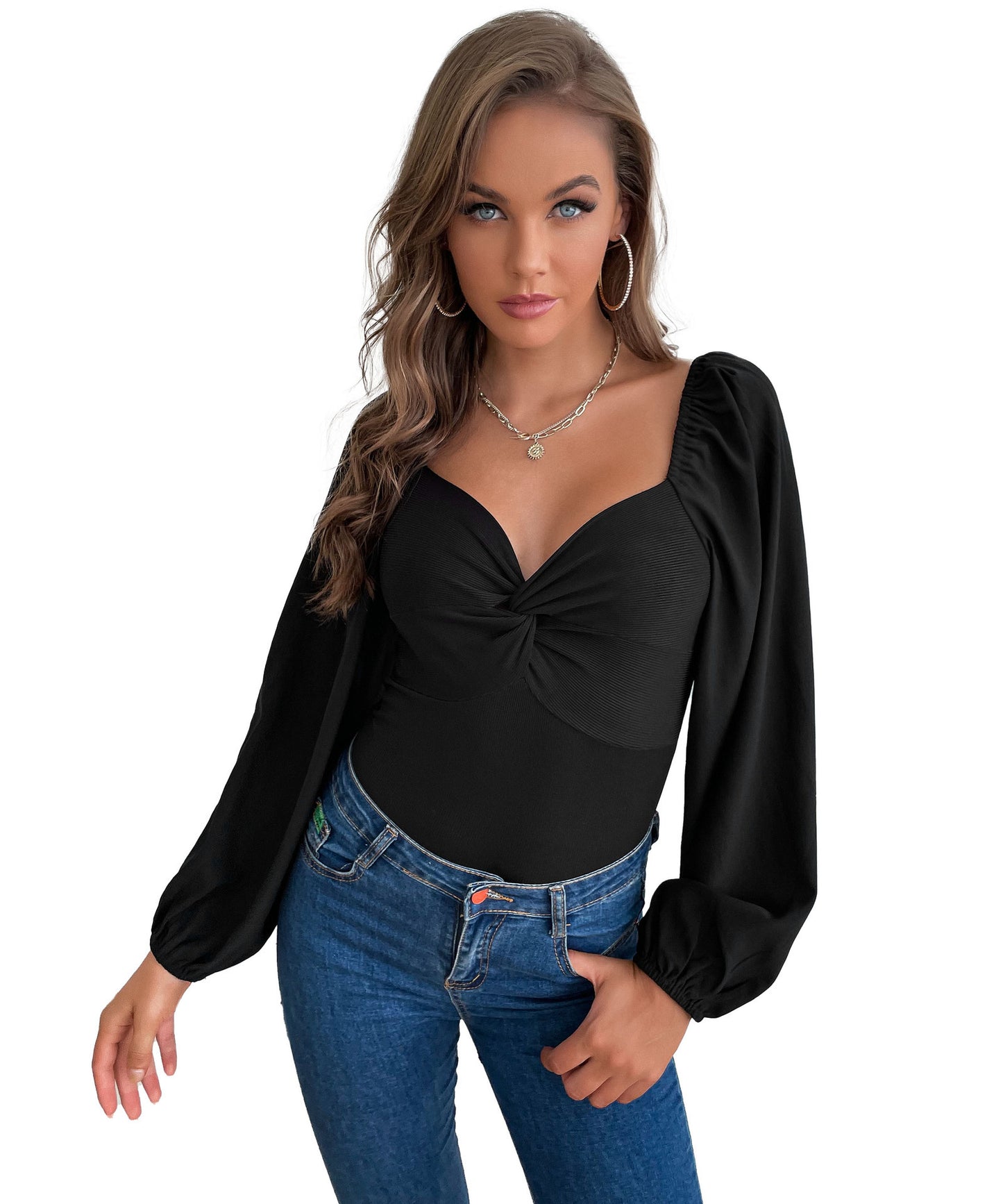 Damen Body mit eleganter Knötchen-Details und romantischen Puffärmeln Stalluxe