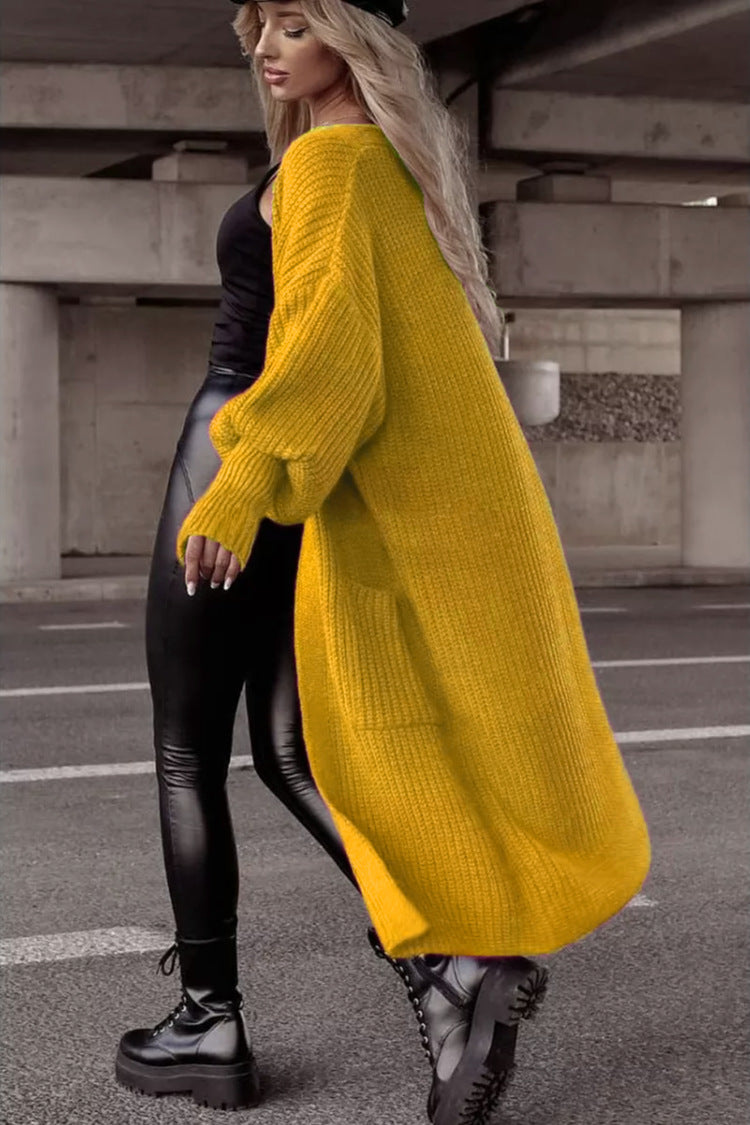 Damen Langer Strickcardigan mit tieferem Rückensaum und lässigem Schnitt Stalluxe