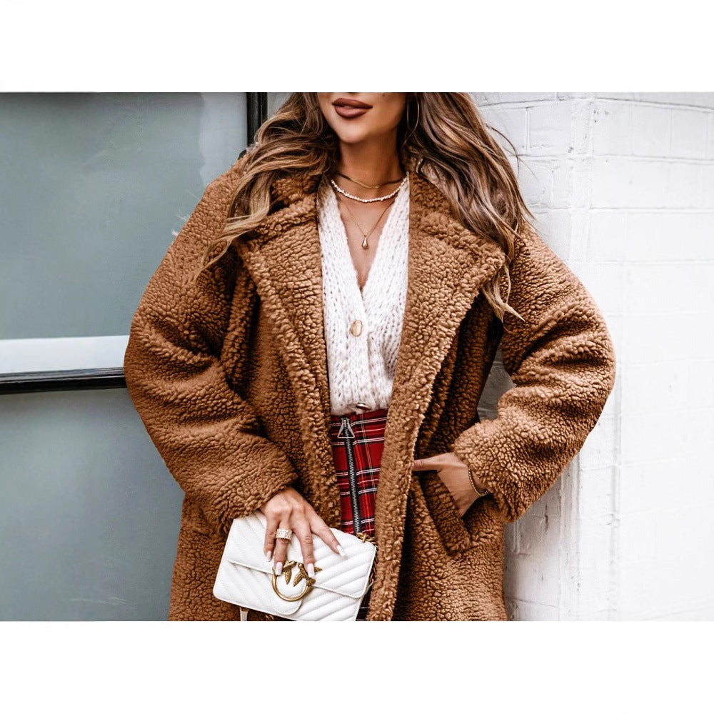 Damen Teddyfellmantel mit großzügigen Taschen und gemütlichem Kragen Stalluxe