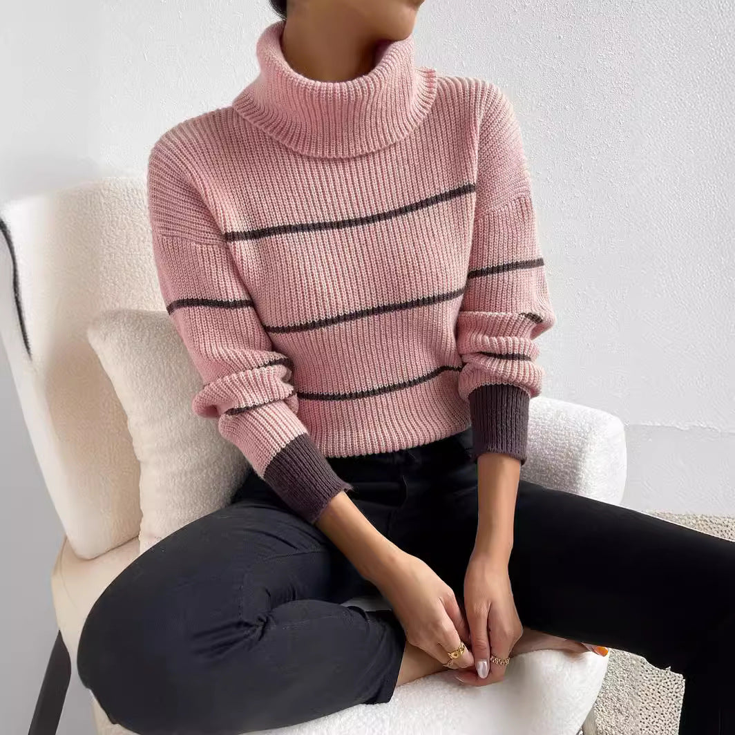 Damen Pullover mit hohem Kragen und Streifenmuster Stalluxe