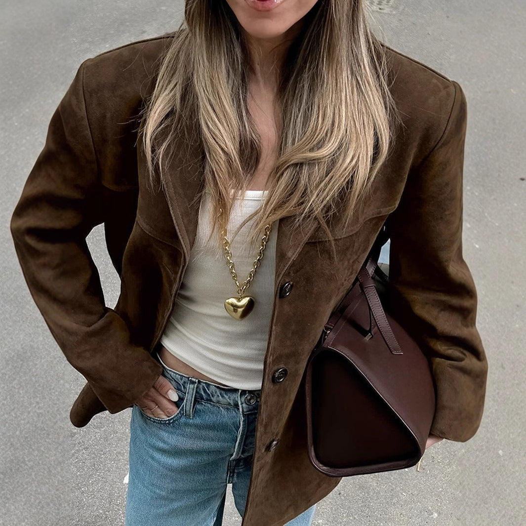 Damen Elegante Suede Blazerjacke Stalluxe
