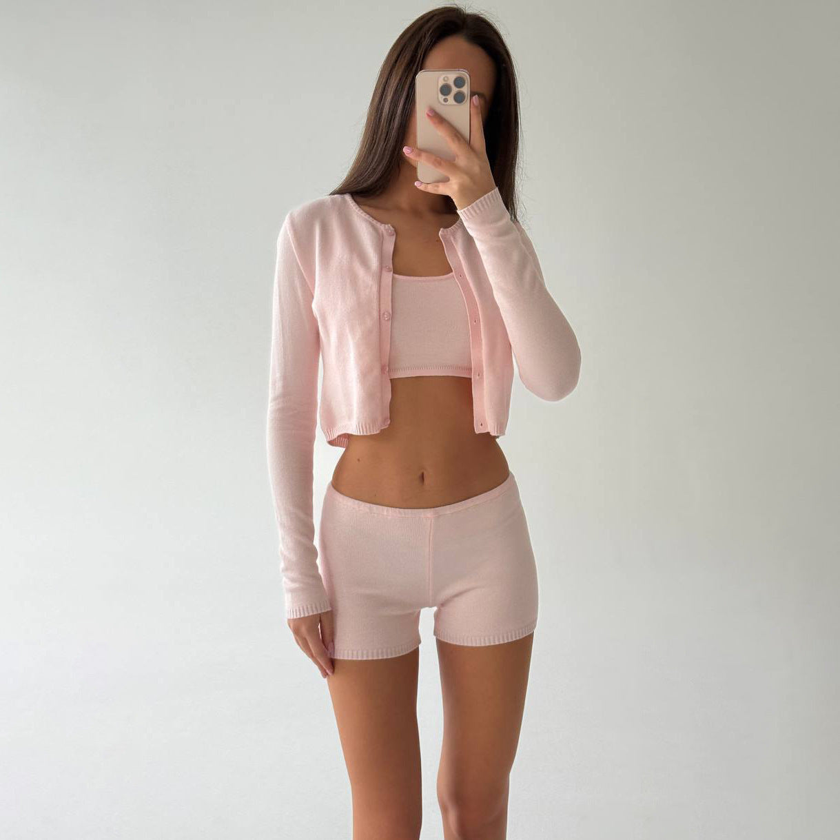 Damen Freizeit-Crop-Set mit knöpfbarem Cardigan und passendem Bustier Stalluxe