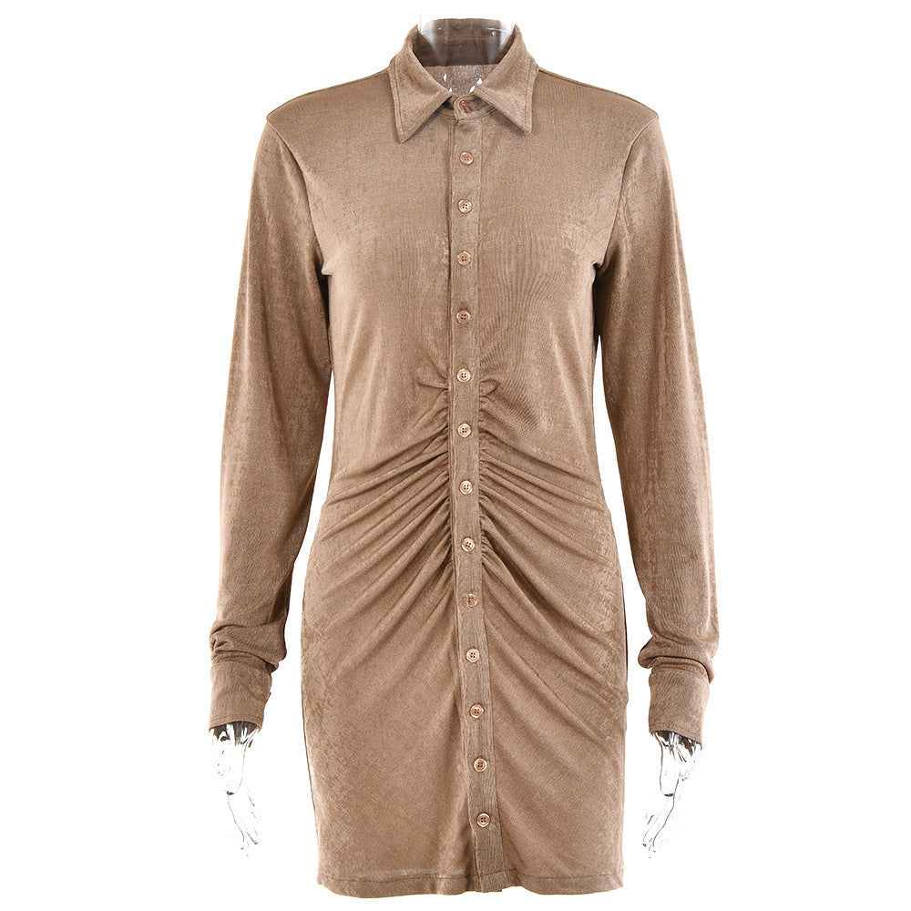 Damen Knielanges Hemdkleid mit Knopfleiste und Raffungen Stalluxe