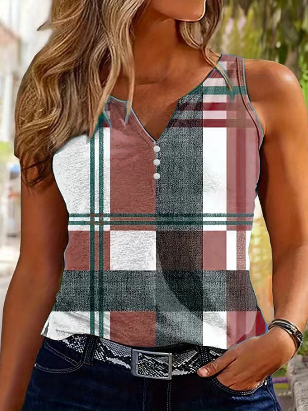 Damen Stylisches Karierter Button-Up Tanktop Stalluxe