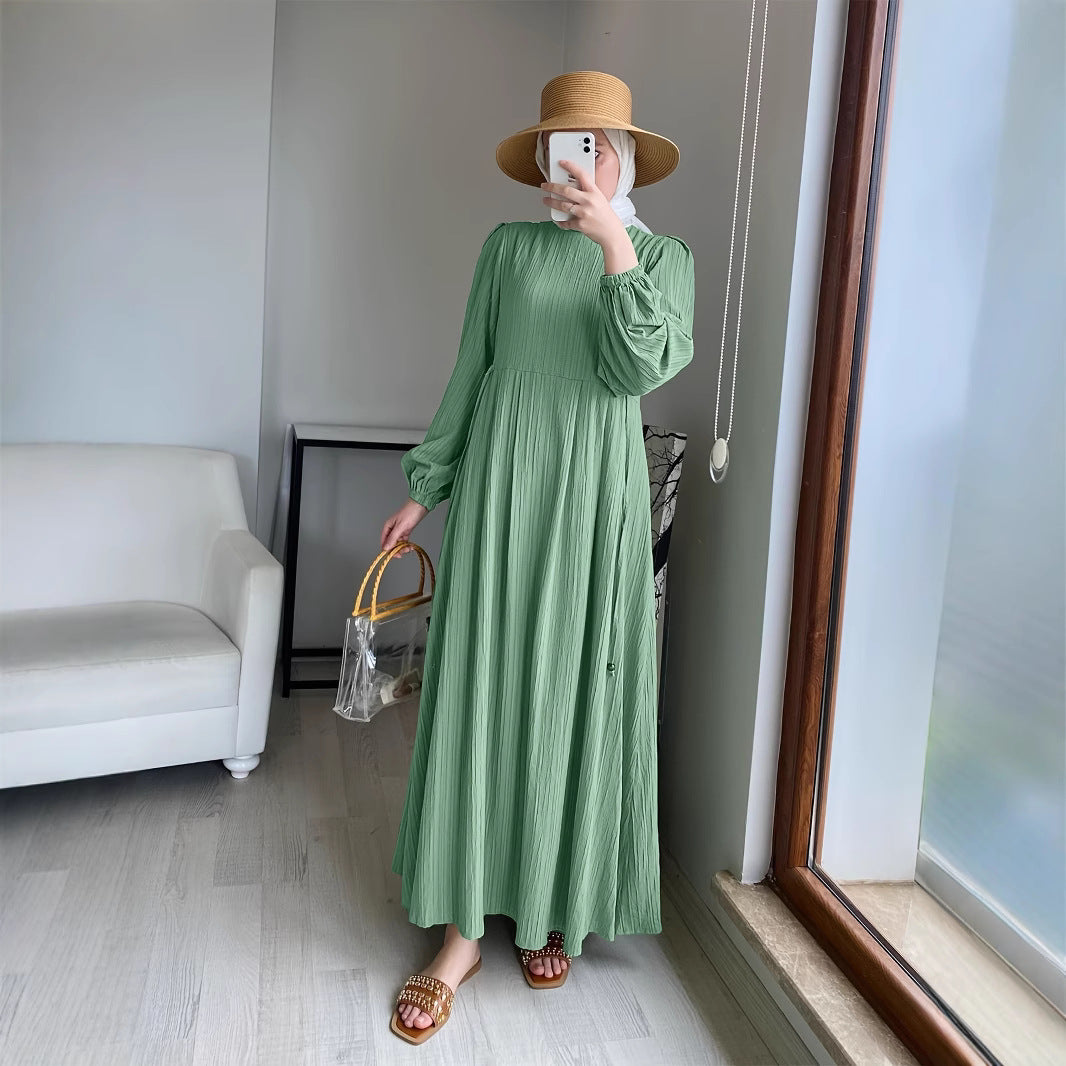 Damen Maxikleid mit raffiniertem Faltenwurf und elastischen Ärmeln Stalluxe