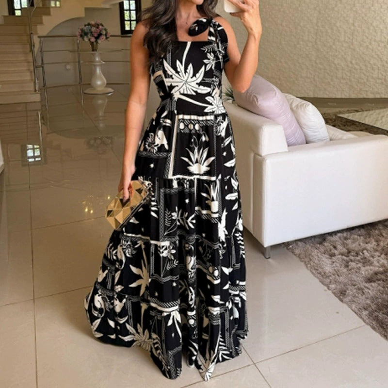 Damen Maxikleid mit floralen Mustern und voluminösem Rock Stalluxe