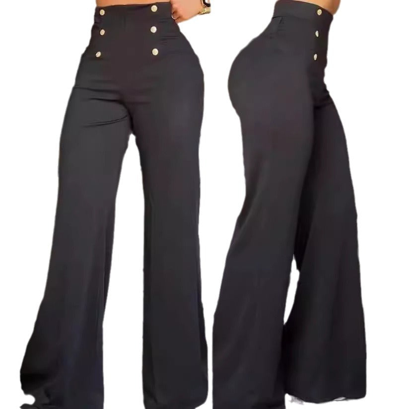 Damen elegante High-Waist Palazzohose mit Knopfdetails Stalluxe