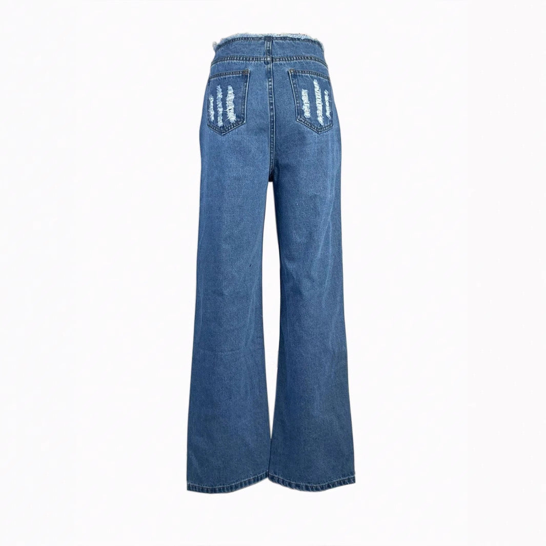 Damen Exklusive High-Waist Jeans mit Distressed-Details und weitem Bein Stalluxe
