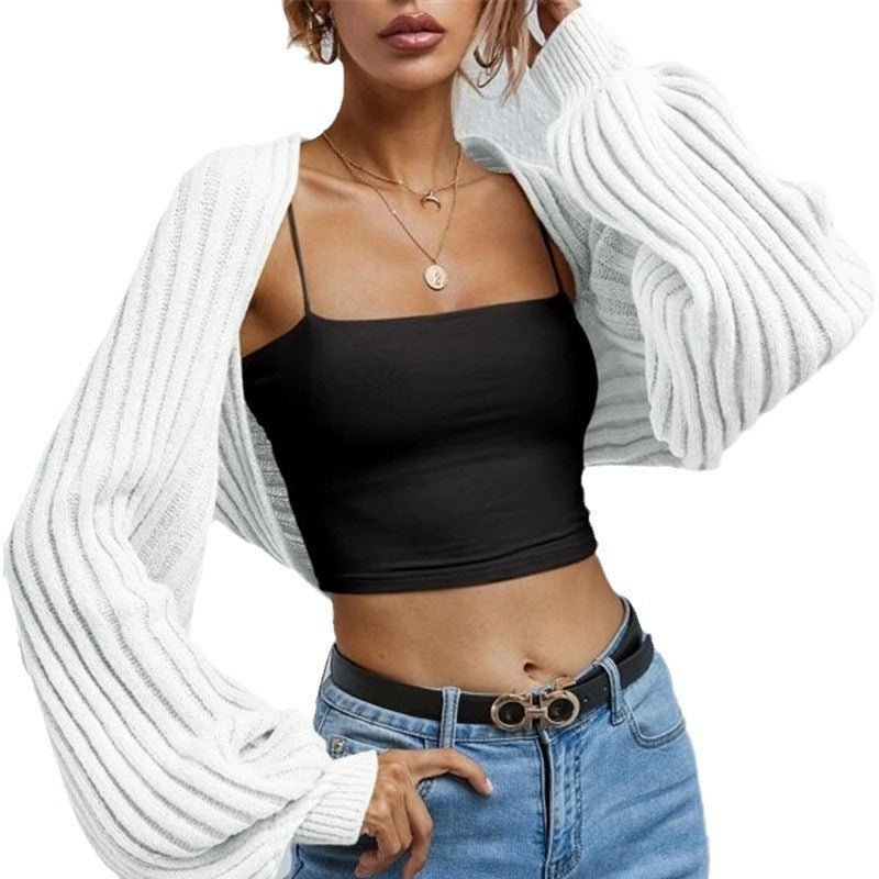 Damen lässige Strickjacke mit voluminösen Ärmeln und feinem Rippenmuster Stalluxe