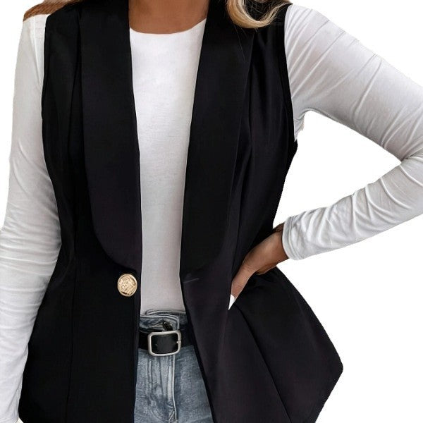 Damen Elegante ärmellose Blazerjacke mit dekorativem Knopf Stalluxe