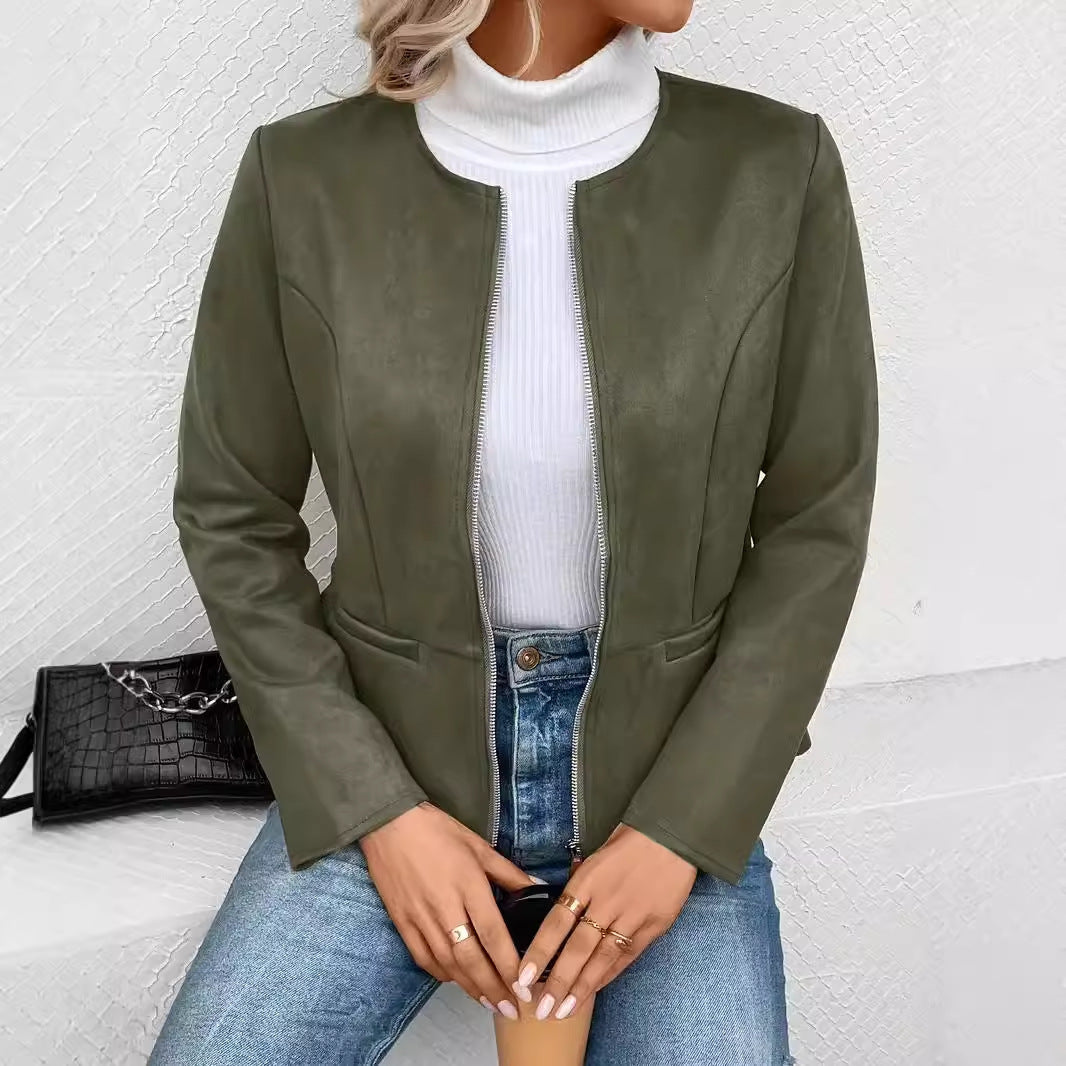 Damen modische Kunstlederjacke mit femininer Passform und Reißverschluss Stalluxe