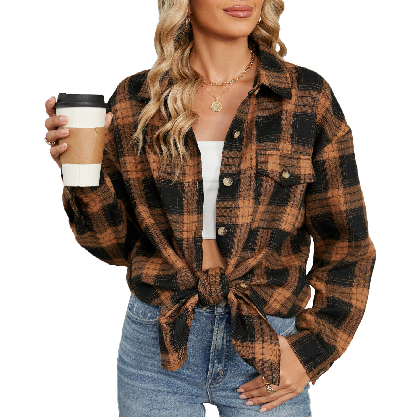 Damen Oversized Karobluse mit legerem Schnitt und Knopfdetails Stalluxe