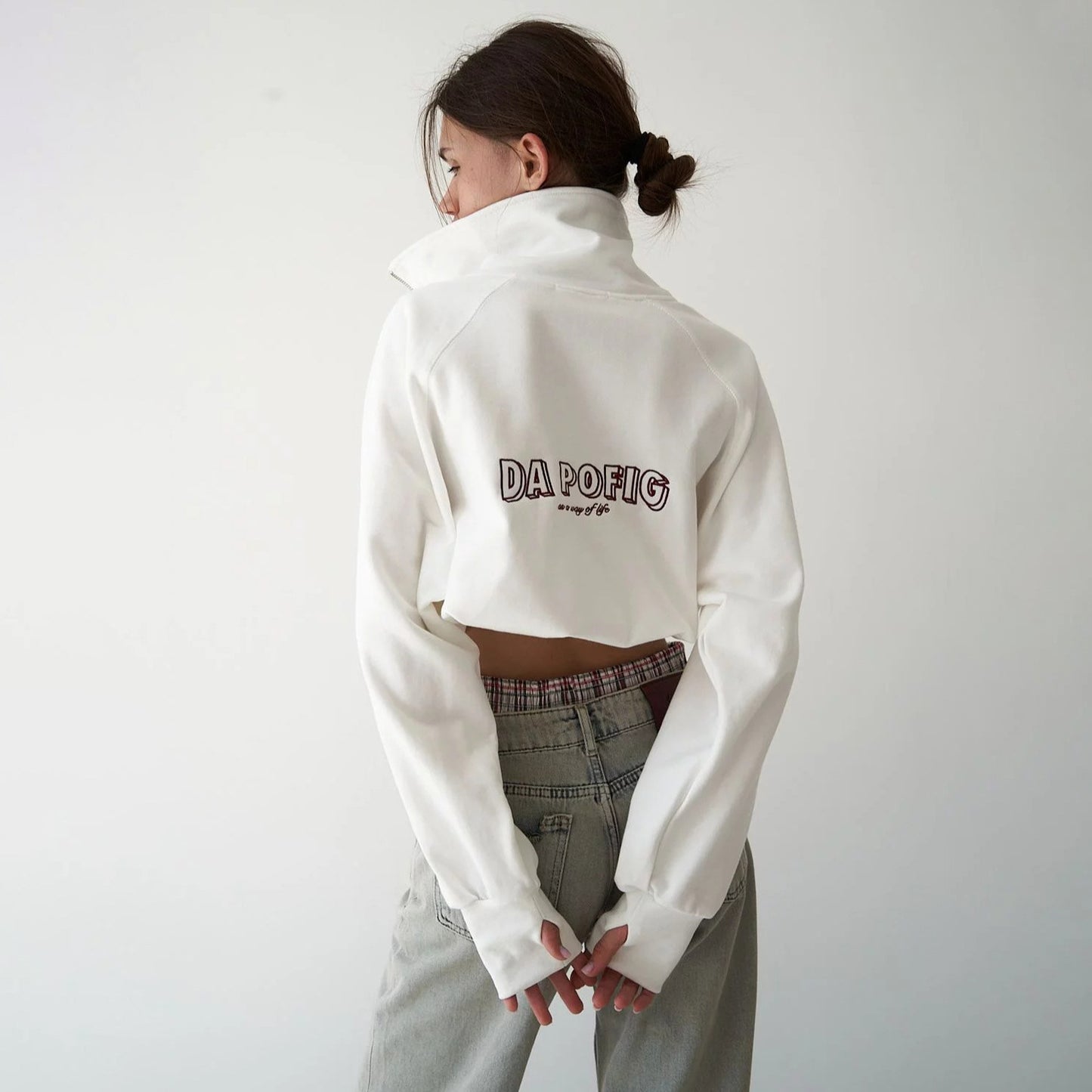 Damen Cropped Sweatshirt mit hohem Kragen und Reißverschluss Stalluxe