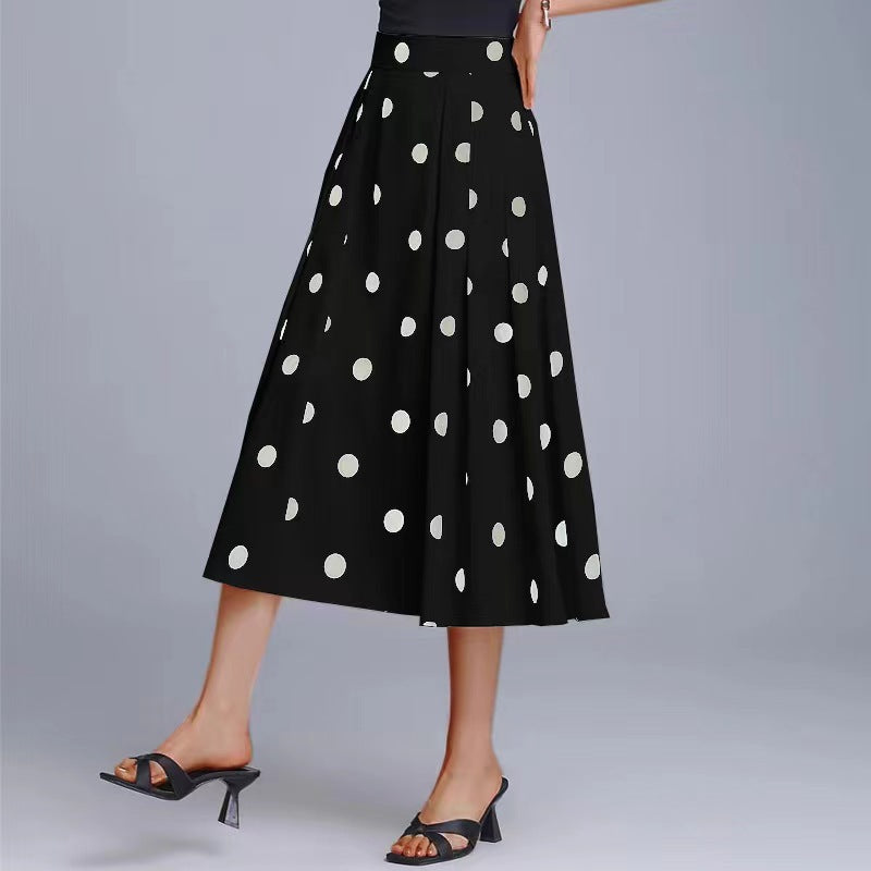 Damen Eleganter Midi-Rock mit Polka-Dots und Plisseefalten Stalluxe