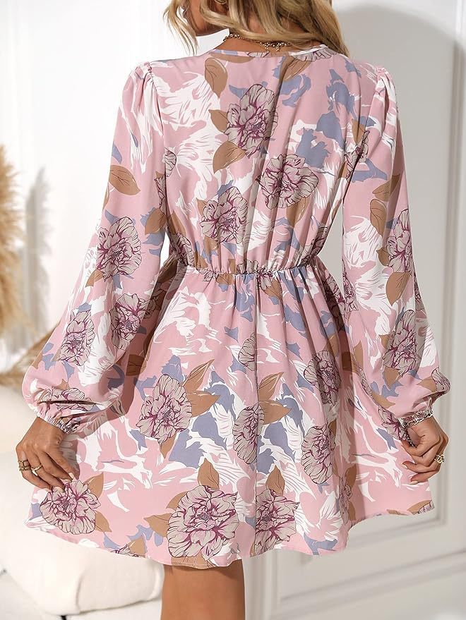 Damen florales Wickelkleid mit langen Ärmeln und Taillenbindung Stalluxe