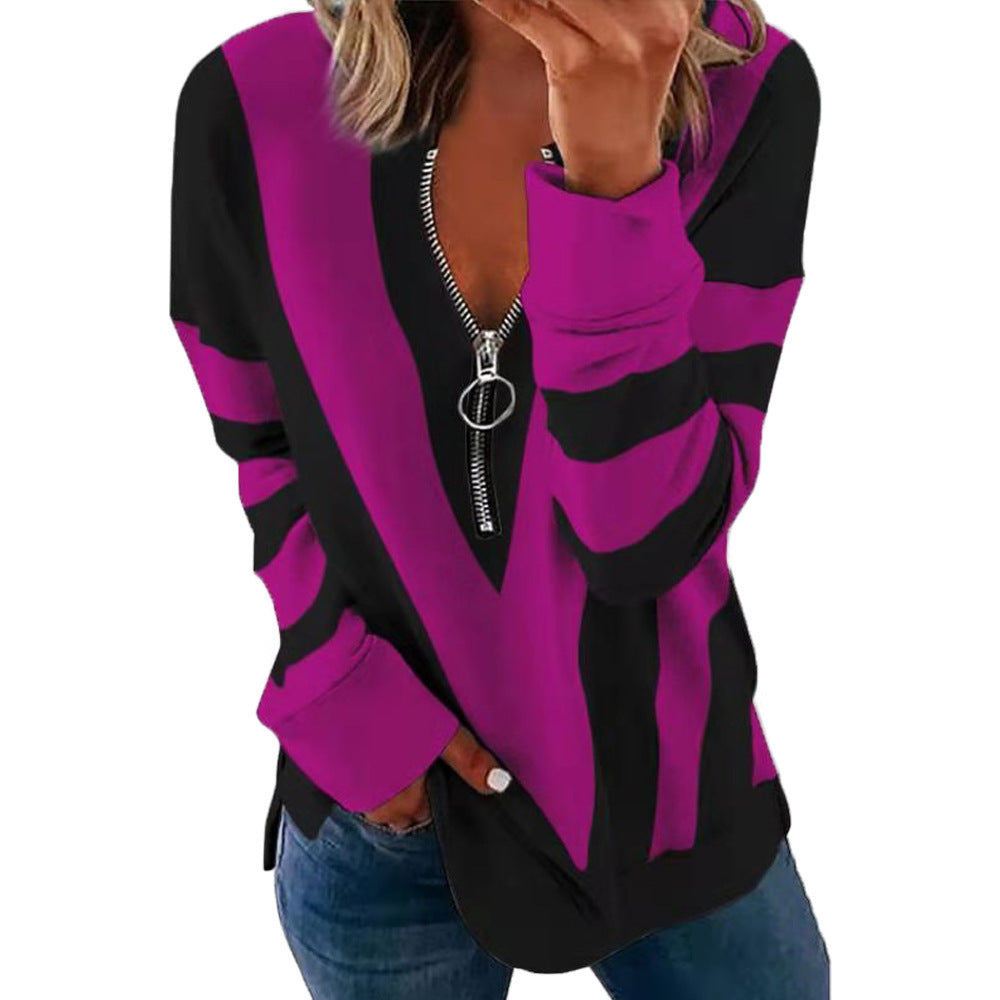 Damen Lässiger Pullover mit Reißverschluss und gestreiftem Design Stalluxe