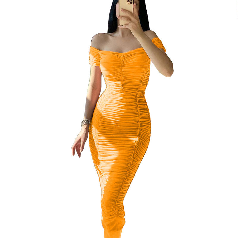 Damen figurbetontes Minikleid mit schulterfreiem Schnitt und Raffung Stalluxe