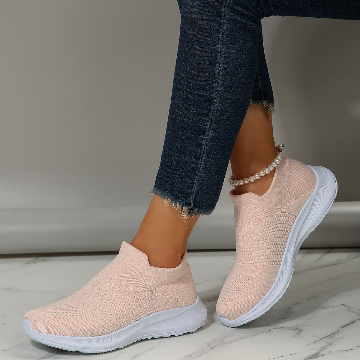 Damen atmungsaktive Slip-On Sneakers mit flexiblem Strick-Obermaterial Stalluxe